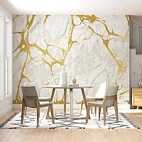 White Marble Wall Mural with Gold Veins – Modern Luxury Wallpaper for Living Room