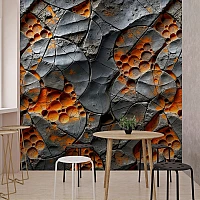 3D Industrial Stone Wall Mural – Abstract Orange Texture Design