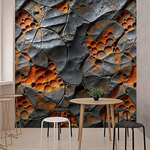3D Industrial Stone Wall Mural – Abstract Orange Texture Design