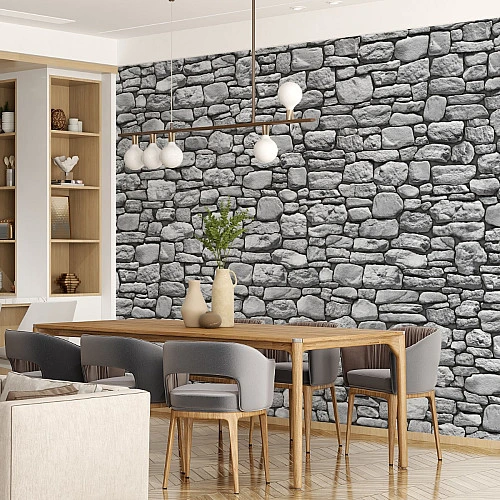 Grey Stone Wall Mural – Rustic Natural Brick Texture Design