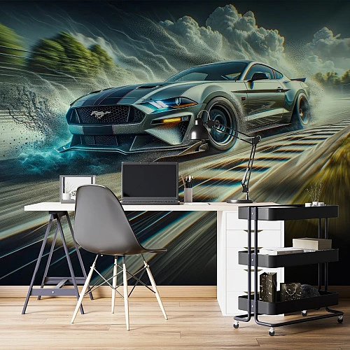 Speeding Sports Car Wall Mural – Dynamic Racing Motion Design