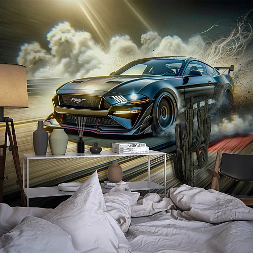Muscle Car Drift Wall Mural – High Speed Racing Action Design