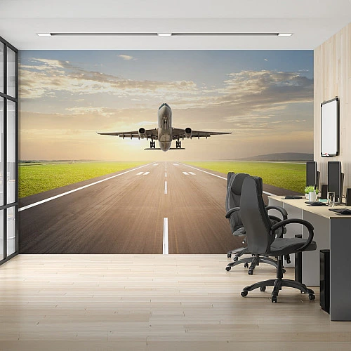 Airplane Runway Wall Mural – Modern Aviation Takeoff Design