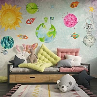 Kids Space Solar System Wall Mural – Cute Hand Drawn Planet Design