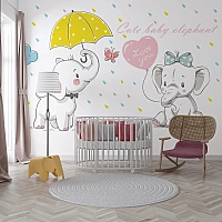 Cute Baby Elephant Wall Mural – Cartoon Nursery Love Design