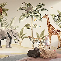 Safari Jungle Animals Wall Mural – Elegant Kids Wildlife Design