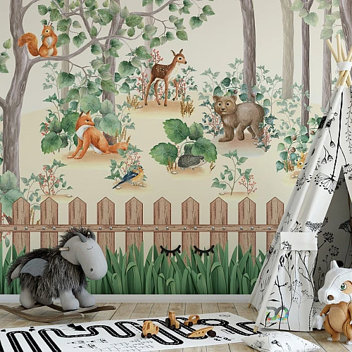 Woodland Animals Kids Wall Mural – Cute Forest Scene Design
