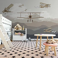 Vintage Airplane Kids Wall Mural – Retro Aviation Nursery Design
