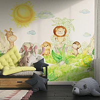 Jungle Animals Kids Wall Mural – Cute Safari Cartoon Nursery Design
