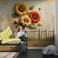 Sunny Sunflower Garden Kids Wall Mural – 3D Floral Nature Nursery Wallpaper