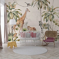 Safari Jungle Kids Wall Mural – Giraffe Zebra Tropical Nursery Design