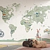 Kids World Map Wall Mural – Minimal Green Educational Design