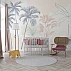 Minimal Tropical Line Art Wall Mural – Pastel Palm Leaves Design Minimal Tropical Line Art Wall Mural – Pastel Palm Leaves Design