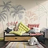 Minimal Tropical Line Art Wall Mural – Pastel Palm Leaves Design Minimal Tropical Line Art Wall Mural – Pastel Palm Leaves Design