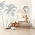 Minimal Tropical Line Art Wall Mural – Pastel Palm Leaves Design Minimal Tropical Line Art Wall Mural – Pastel Palm Leaves Design