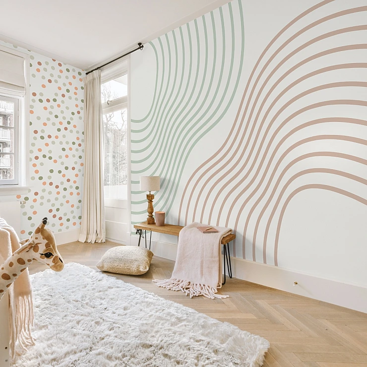 Pastel Wave Lines Wall Mural – Minimal Kids Abstract Design Pastel Wave Lines Wall Mural – Minimal Kids Abstract Design