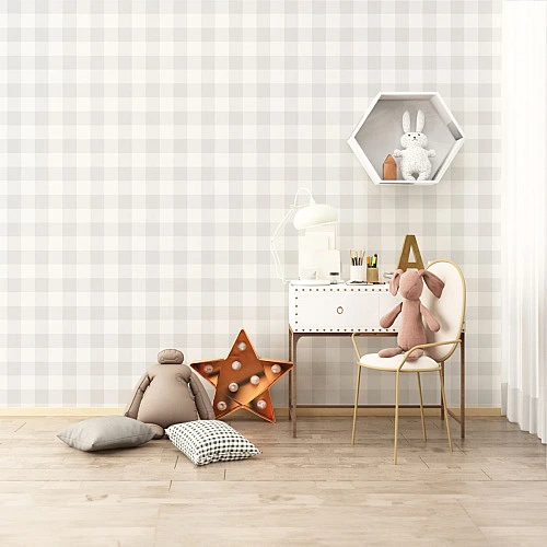 Soft Checkered Wall Mural – Neutral Kids Minimal Pattern Design