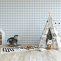 Soft Blue Checkered Wall Mural – Minimal Kids Pattern Design