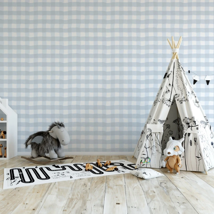 Soft Blue Checkered Wall Mural – Minimal Kids Pattern Design Soft Blue Checkered Wall Mural – Minimal Kids Pattern Design