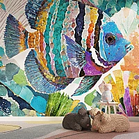 Colorful Fish Wall Mural – Vibrant Ocean Mosaic Art Design