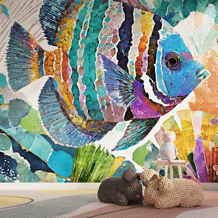 Colorful Fish Wall Mural – Vibrant Ocean Mosaic Art Design