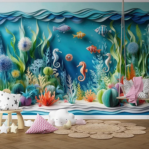 Underwater Ocean Adventure Wall Mural – Colorful Sea Life Wallpaper for Kids Room