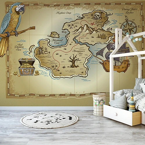 Pirate Treasure Map Wall Mural – Vintage Kids Adventure Design