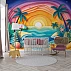 Sunset Beach Kids Wall Mural – Tropical Ocean Rainbow Waves Design Sunset Beach Kids Wall Mural – Tropical Ocean Rainbow Waves Design
