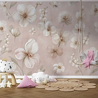 Soft Pink Floral Kids Wall Mural – Elegant Blossom Nursery Design