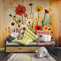 Playful Wildflower Kids Wall Mural – Colorful Artistic Floral Design