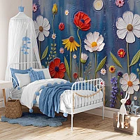 Colorful Floral Kids Wall Mural – 3D Garden Flowers Nursery Design