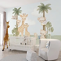 Safari Animal Wall Mural – Giraffe and Koala Kids Nursery Design