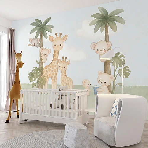 Safari Animal Wall Mural – Giraffe and Koala Kids Nursery Design