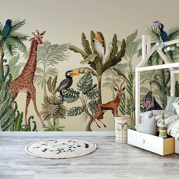 Safari Jungle Kids Wall Mural – Animal Adventure Nursery Design