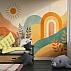 Boho Rainbow Kids Wall Mural – Abstract Sun Landscape Design