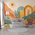 Boho Rainbow Kids Wall Mural – Abstract Sun Landscape Design