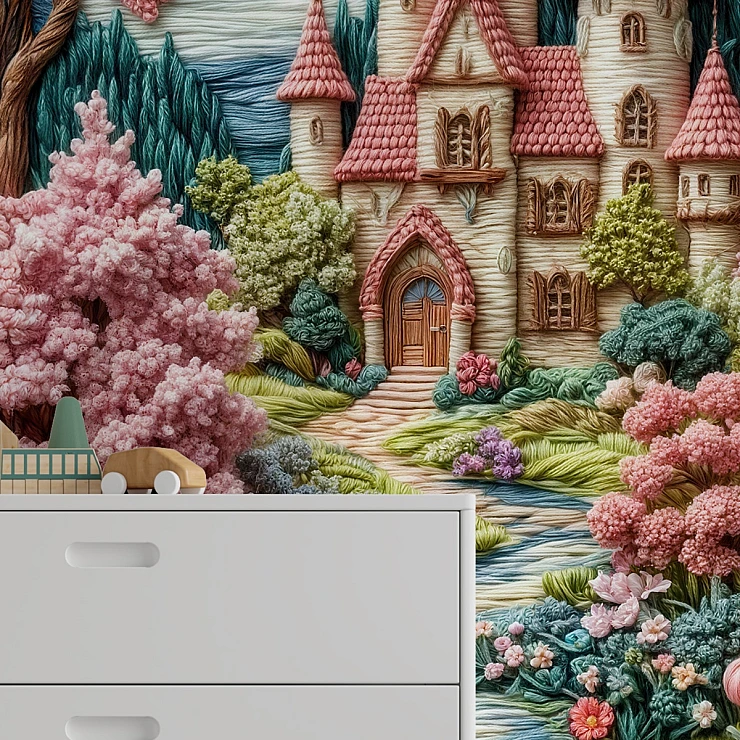 Fairytale Castle Wall Mural – Cute Fantasy Landscape Kids Design