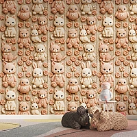 Cute Animal Pattern Wall Mural – Soft Pastel Kids Teddy Design