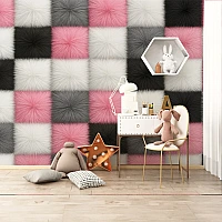 Furry Checkered Kids Wall Mural – Soft Plush Grid Design