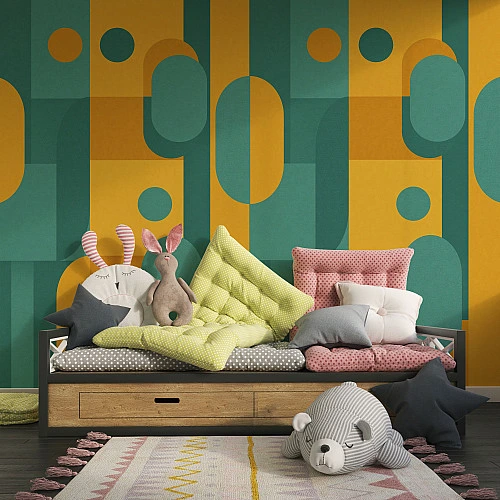 Retro Geometric Shapes Wall Mural – Mid Century Modern Color Design