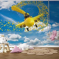 Flying Adventure Plane Wall Mural – Kids Sky & Clouds Playful Design