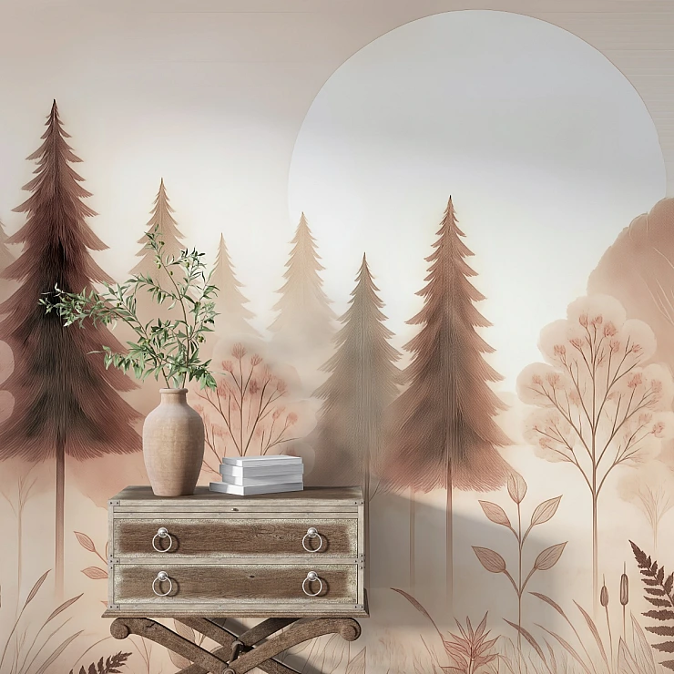 Soft Forest Silhouette Wall Mural – Minimal Pastel Nature Design