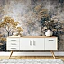 Gold and Grey Misty Forest Wall Mural – Artistic Nature Wallpaper for Living Room