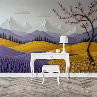 Abstract Mountain Blossom Wall Mural – Colorful 3D Landscape Design