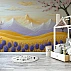 Pastel Mountain Landscape Wall Mural – Artistic Floral Hills Design