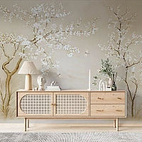 Soft Blossom Tree Wall Mural – Elegant Neutral Floral Design