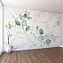 Minimal Botanical Line Wall Mural – Green Leaf Gold Abstract Design
