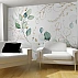 Minimal Botanical Line Wall Mural – Green Leaf Gold Abstract Design