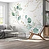 Minimal Botanical Line Wall Mural – Green Leaf Gold Abstract Design