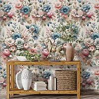 Vintage Floral Pattern Wall Mural – Soft Pastel Classic Design